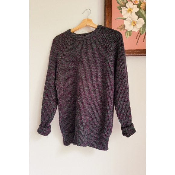 90s Ribbed Crewneck Sweater 1990s Vintage Black Space Dye / Heathered Rib Knit - Picture 7 of 14